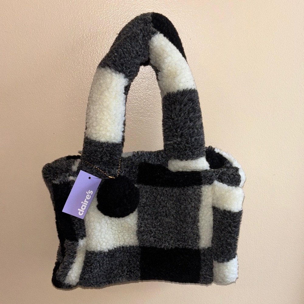 $10 SALE Claire's Cozy Black and White Checkered Tote